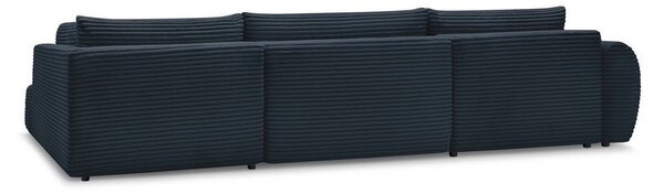 Tmavě modrá manšestrová rozkládací/s úložným prostorem rohová pohovka (pravý roh/do "U") Lucien – Bobochic Paris