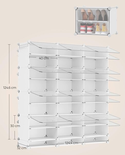 REGÁL NA BOTY, bílá, průhledné, 124,4/124,6/32 cm Boxxx - Online Only šatny & botníky, Online Only