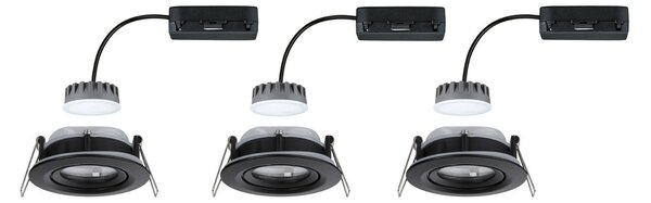 P 93082 LED vestavné svítidlo Nova Plus Coin základní sada výklopné IP65 kruhové 93mm 30° Coin 3x6W 230V stmívatelné 2700K černá mat - PAULMANN