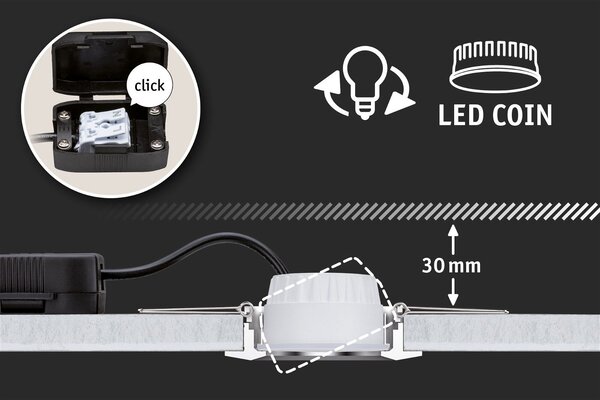P 93082 LED vestavné svítidlo Nova Plus Coin základní sada výklopné IP65 kruhové 93mm 30° Coin 3x6W 230V stmívatelné 2700K černá mat - PAULMANN