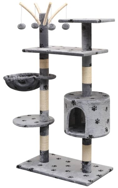 Škrabadlo pro kočky, sisalové sloupky 125 cm šedá potisk tlapek 170481