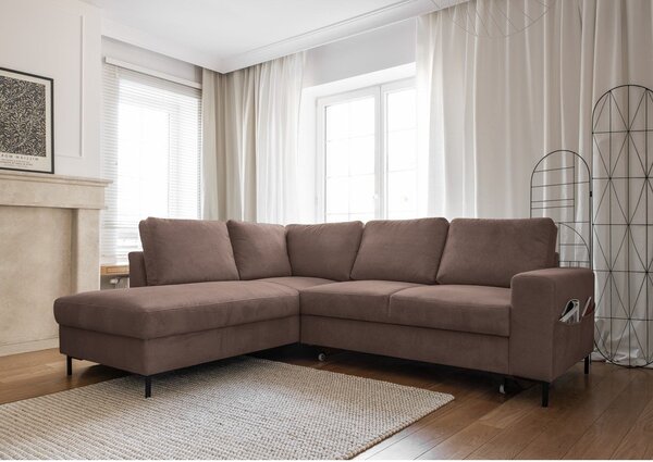 Hnědá manšestrová rozkládací rohová pohovka (levý roh) Lofty Lilly – Miuform
