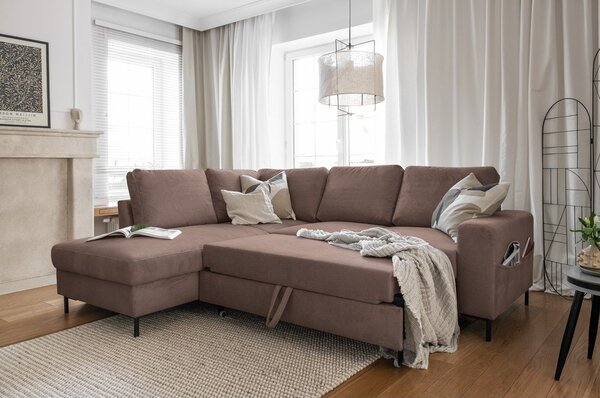 Hnědá manšestrová rozkládací rohová pohovka (levý roh) Lofty Lilly – Miuform
