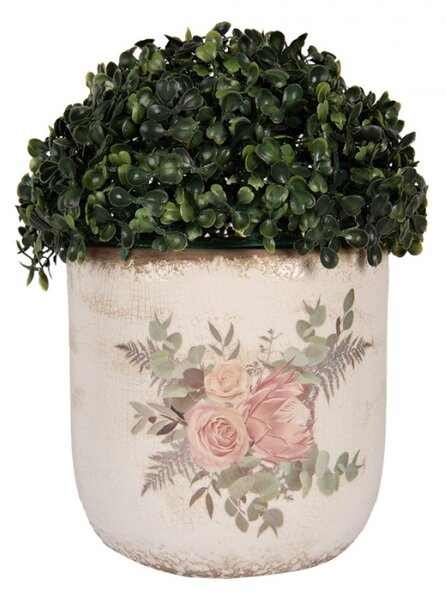 Keramický květináč růže a eukalyptus Vintage Rose L – 18x17 cm