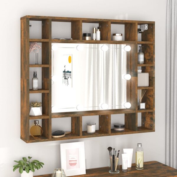 Zrcadlová skříňka s LED kouřový dub 91 x 15 x 76,5 cm