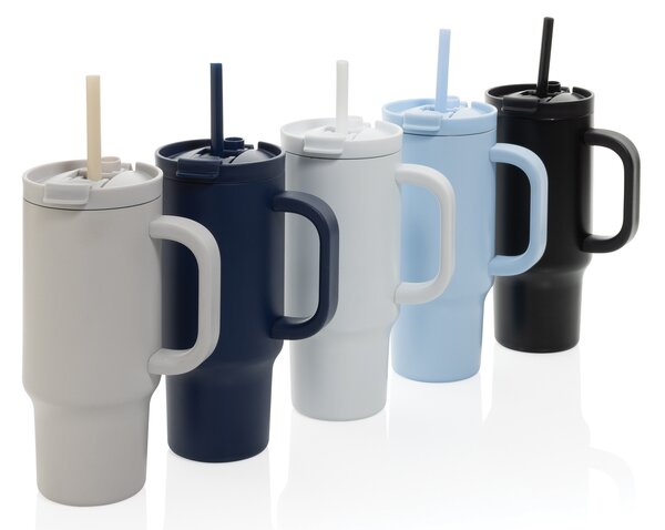 Uzavíratelný nerez termohrnek s brčkem, 480ml, XD Design, světle modrý