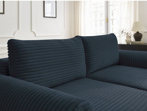 Tmavě modrá manšestrová rozkládací pohovka 257 cm Lucien – Bobochic Paris