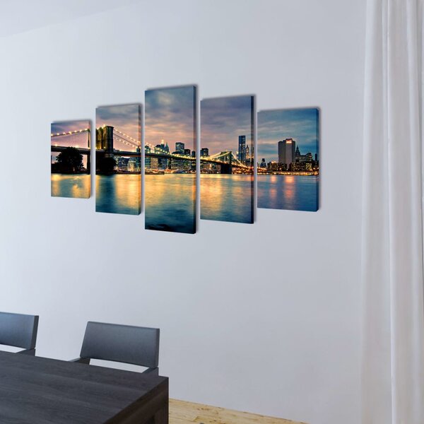 Sada obrazů, tisk na plátně, Brooklynský most s řekou, 200 x 100 cm