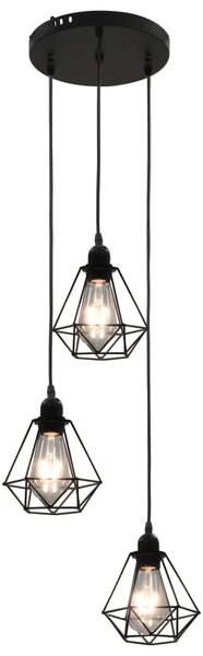 Stropní lampa s diamantovým designem černá 3 x žárovka E27