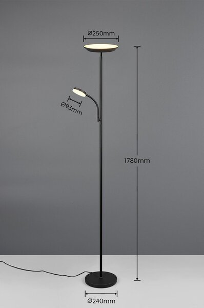 Černá LED stojací lampa (výška 178 cm) Specter – Reality