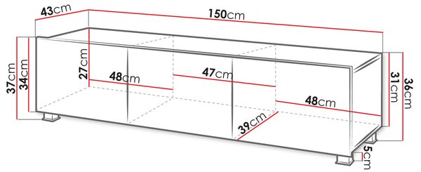 TV stolek/skříňka Brenali 150 BR04 (černý + černý lesk)