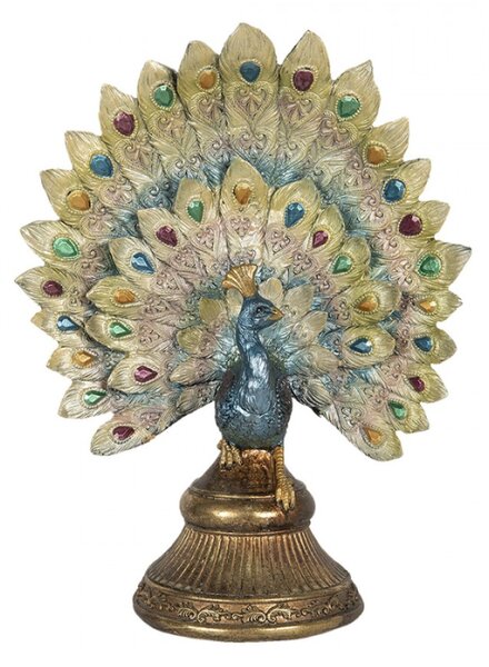 Modro-zlatá dekorace páv – 22x12x30 cm