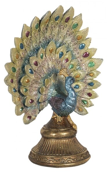 Modro-zlatá dekorace páv – 22x12x30 cm