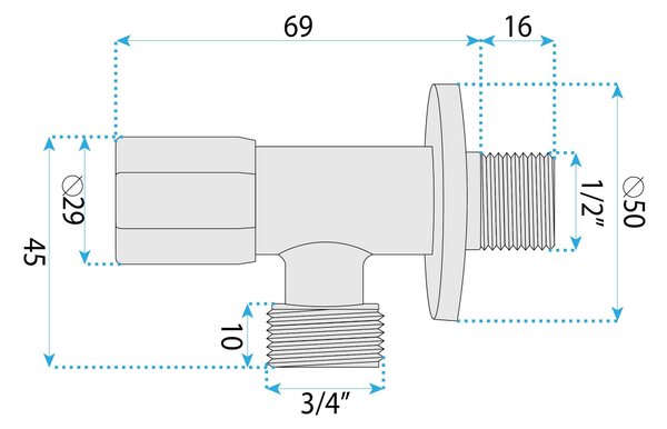 Rea Rea, rohový ventil 1/2" x 3/4", broušená ocel, REA-03611