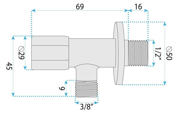 Rea Rea, rohový ventil 1/2" x 3/8", grafitová, REA-03614