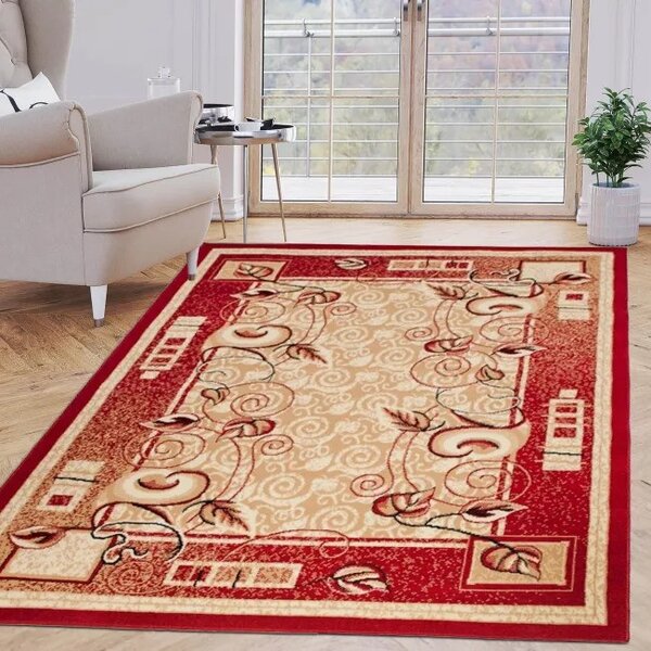 Makro Abra Kusový koberec ATLAS E952A Květy červený Rozměr: 60x100 cm