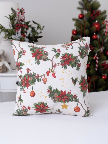MK Lůžkoviny Vánoční povlak na polštář Cesmínové kouzlo - 40 × 40 cm