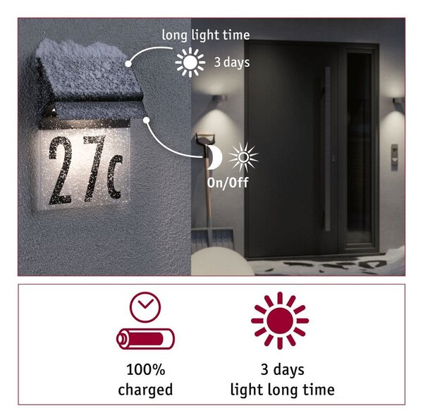 P 94694 Solární LED domovní číslo a svítidlo Neda IP44 3000K černá - PAULMANN