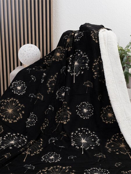 MK Lůžkoviny Beránková deka mikroplyš 150 × 200 cm – Pampelišky černé