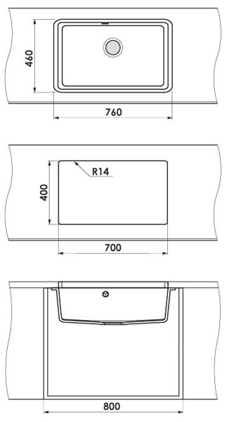GRANITOVÝ DŘEZ pod desku 76x46cm ČERNÝ METALICKÝ