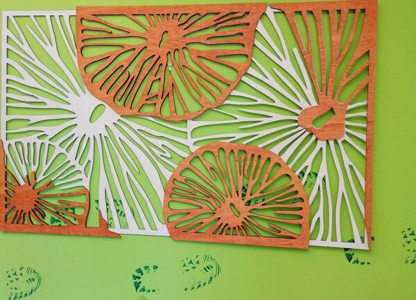 Vyřezávaný obraz na stěnu z dřevěné překližky orange 3D efekt KODJAK: 46 x 80 cm 3915-44973 PR0299 5 casti