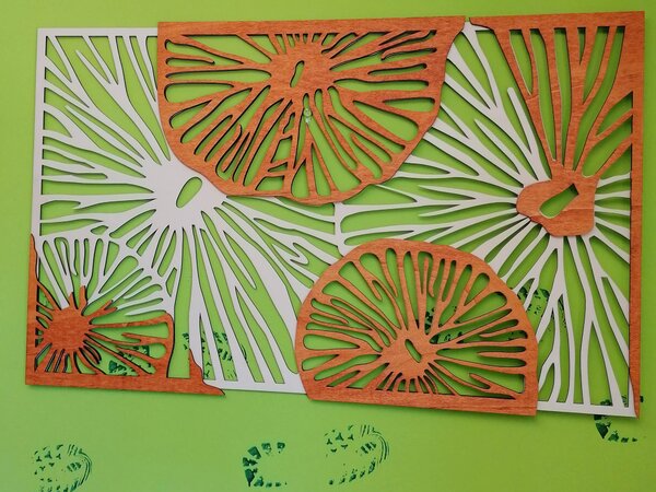 Vyřezávaný obraz na stěnu z dřevěné překližky orange 3D efekt KODJAK: 46 x 80 cm 3915-44973 PR0299 5 casti