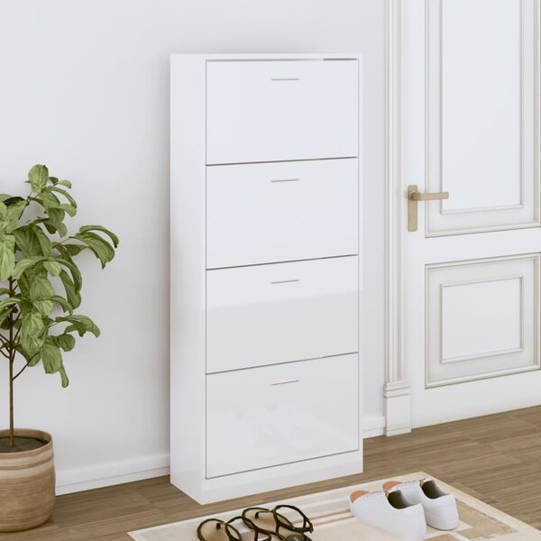Botník bílý s vysokým leskem 63x24x147 cm kompozitní dřevo