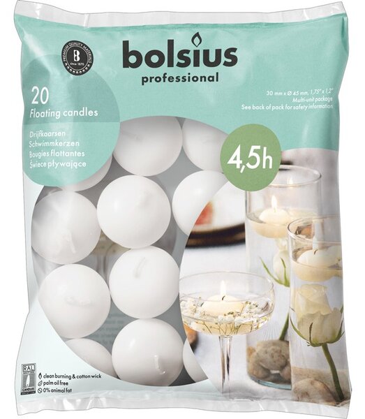 Bolsius Plovoucí bílé svíčky, 20 ks