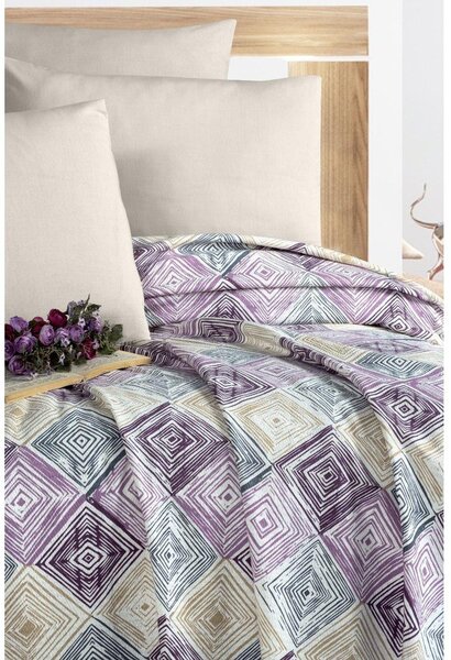 Fialovo-krémový bavlněný přehoz 200x230 cm Pique – Mila Home