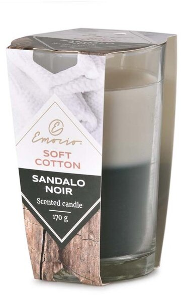 Emocio vonná svíčka ve skle Soft Cotton & Sandalo Noir dvoubarevná 76x118mm