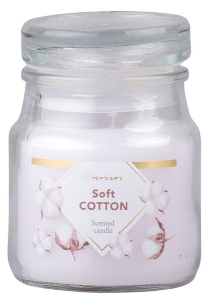Emocio Sklo 57x85 mm se skleněným víčkem Soft Cotton (Cotton Blossom) vonná svíčka