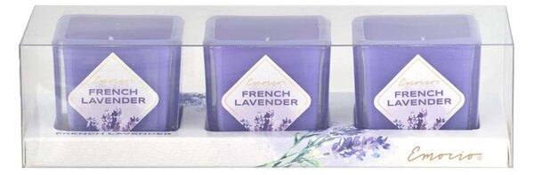 Emocio vonná svíčka ve skle French Lavender 3 ks v krabičce 51x51x52mm