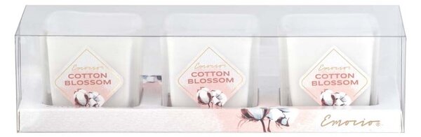 Emocio Sklo barevné 51x51x52 mm 3 ks Cotton Blossom vonná svíčka