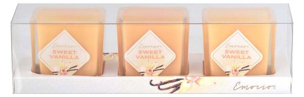 Emocio Sklo barevné 51x51x52 mm 3 ks Sweet Vanilla vonná svíčka