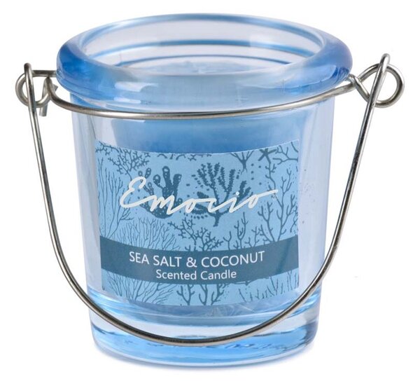Emocio Sklo modré 49x66 mm Sea salt & Coconut vonná svíčka