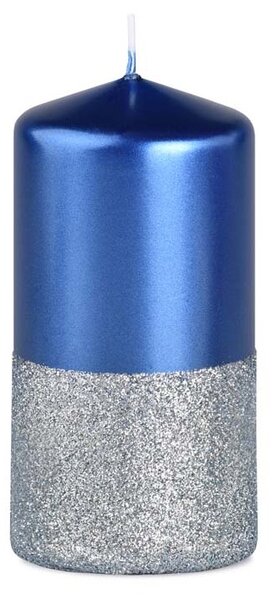Dvojbarevná, Válec 60x120mm, metal modrá svíčka se stříbrným glitrem
