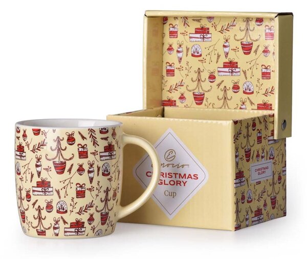 Hrnek keramický 380ml CHRISTMAS GLORY v krabičce, červená, krémová, černá