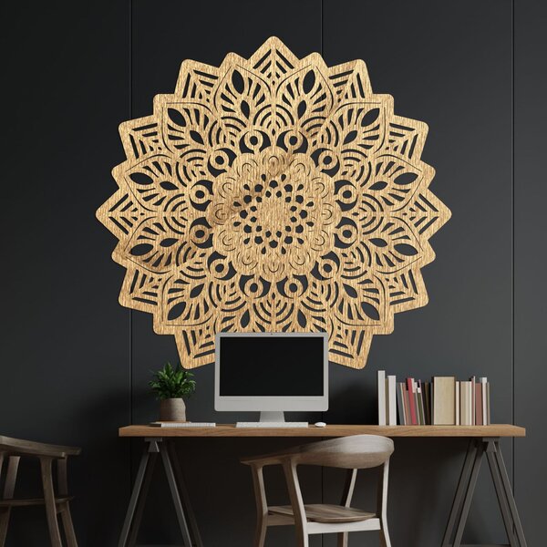 Dřevěná dekorace na zeď mandala slunce - SOLIS: Překližka Topol - Honey 3071 20 cm 3939-99385 PR0319-B