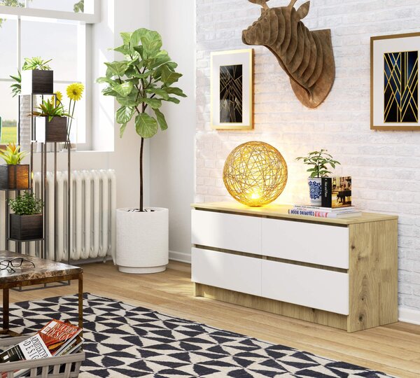 AKORD Furniture Factory OP0LK-120SZ4-ARTBIA, Bílá, Dub, 4 zásuvka/zásuvek, Matný, 16 mm, 51 cm, 400 mm