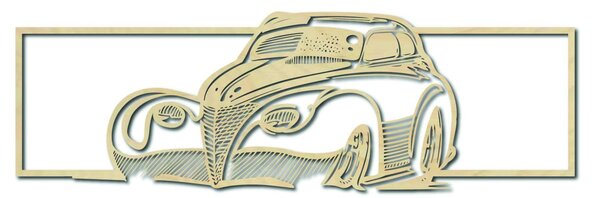 Retro stylizované dřevěné auto - dekorativní obraz na zeď - SAMUEL: Přírodní překližka - Topol přírodní 119 x 35 cm 3949-48935 PR0326