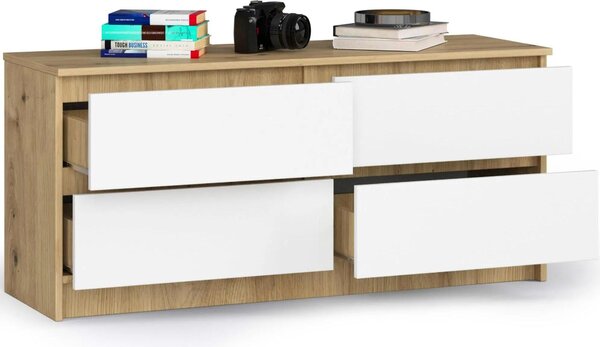 AKORD Furniture Factory OP0LK-120SZ4-ARTBIA, Bílá, Dub, 4 zásuvka/zásuvek, Matný, 16 mm, 51 cm, 400 mm