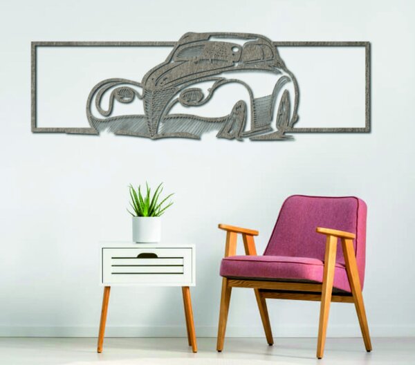 Retro stylizované dřevěné auto - dekorativní obraz na zeď - SAMUEL: Přírodní překližka - Topol přírodní 119 x 35 cm 3949-48935 PR0326