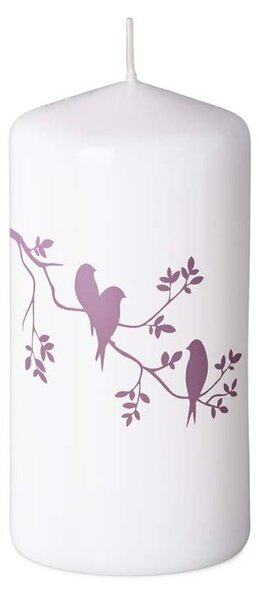 Svíčka 58x120 mm potisk ptáčci, bílá