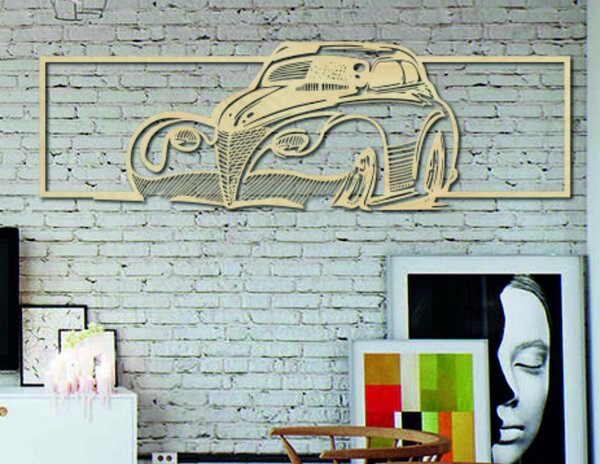 Retro stylizované dřevěné auto - dekorativní obraz na zeď - SAMUEL: Přírodní překližka - Topol přírodní 119 x 35 cm 3949-48935 PR0326