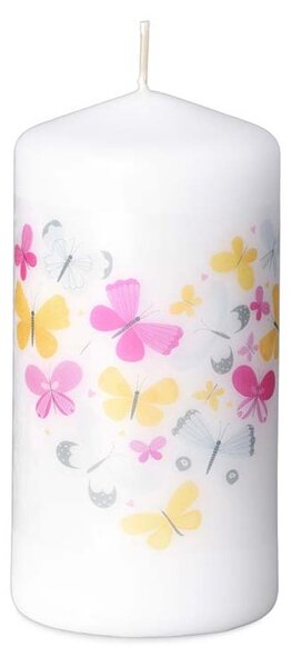 Svíčka válec 60x120 mm Butterfly Trembling - srdce s motýly