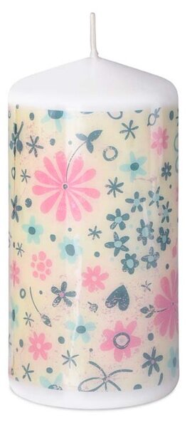Svíčka válec 60x120 mm Květy modro-růžové