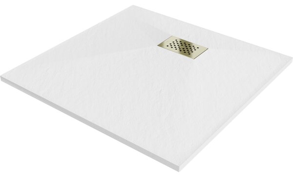Mexen Hugo, čtvercová sprchová vanička SMC 70 x 70 cm, bílá, zlatá krytka, 42107070-G