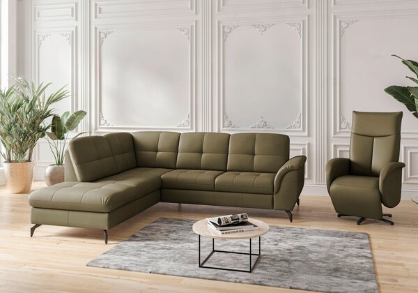 ROHOVÁ SEDAČKA, textil, kůže, olivově zelená Sit & More - Sedací soupravy, Online Only
