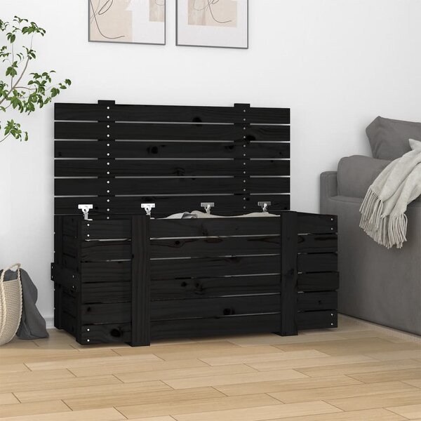 Úložný box černý 91 x 40,5 x 42 cm masivní borové dřevo