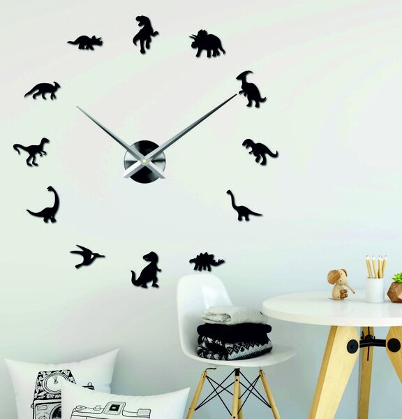 Zrcadlové nástěnné hodiny velké dinosauři: Černá Ral 9005 80 cm 3986-52131 12SZ067